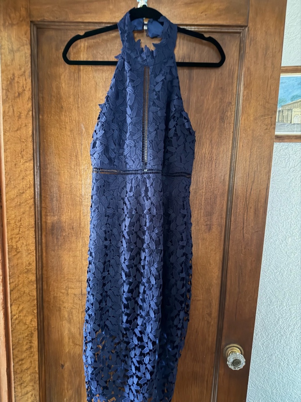 Bardot Navy One-Shoulder Lace Midi Dress